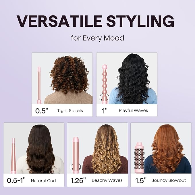 Wavytalk Multi Curl 5 in 1 Curling Wand Set and Heat protectant Spray for Hair 5 Fl Oz