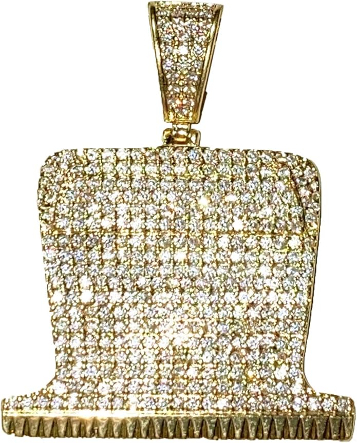 barber RAZOR BLADE Pendant Men Women 925 Gold Finish Iced Gold Barber Razor Electric Shaver Straight Edge Pendant Charm Necklace Ice Out Pendant Stainless Steel Real 3 mm Rope Chain Necklace