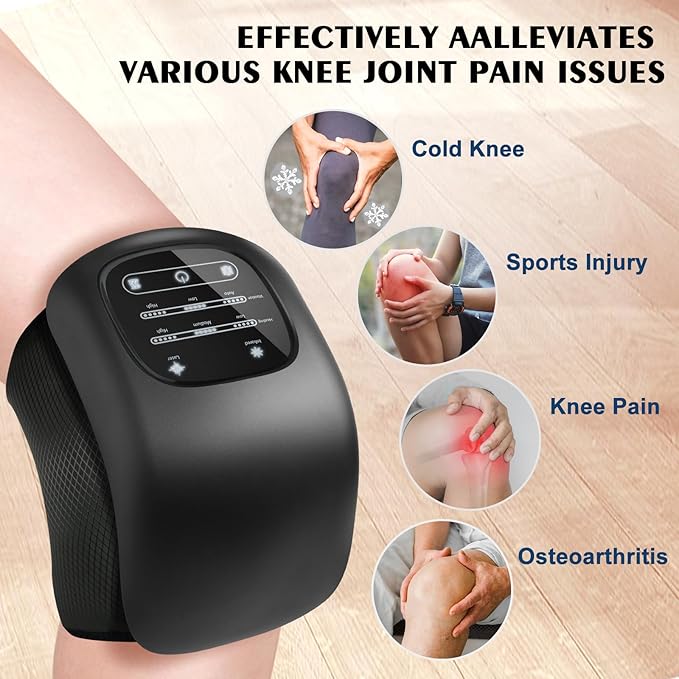 Knee Massager with Heat and Vibration Cordless Knee Massager for Pain Relief with LED Screen Adjustable Straps and Timer
