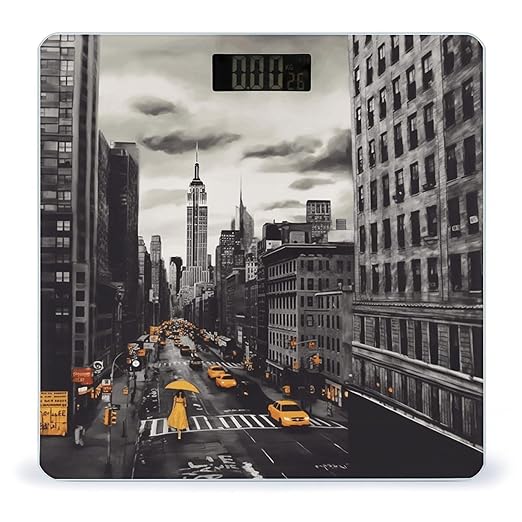 Love from New York Scale for Body Weight Anti-Slip Tempered Glass Digital Bathroom Scales Clear LCD Display Weighing Scale Safe Rounded Corners Smart Scales