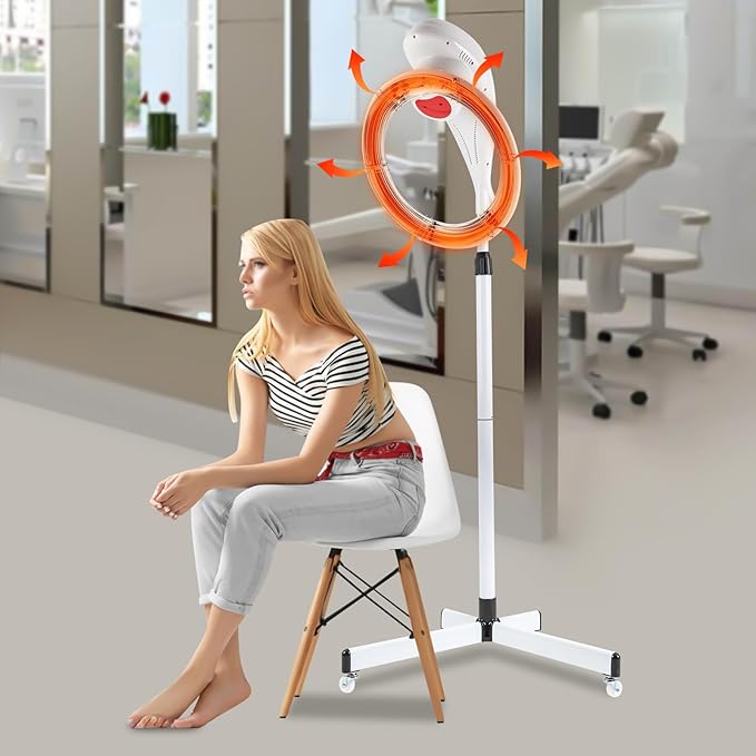 Stand Hair Dryer 950W Orbiting Rotating Hair Processor Hair Dryer Accelerator Hair Steamer with Swivel Caster Rolling Base for Salon Spa and Home Hair Care (White)
