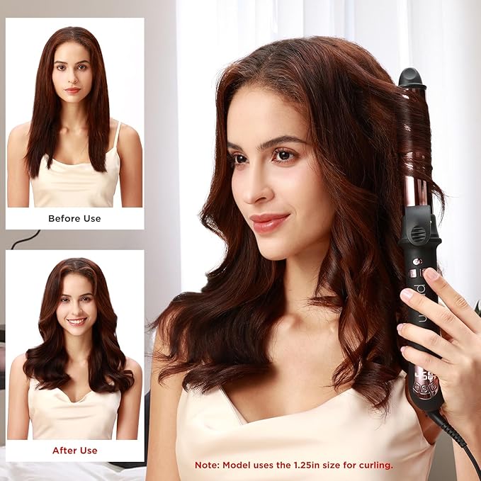 Prizm 1.25inch/32mm Automatic Curling Iron for Big Curler Rotating Curling Wand Up to 450°F LCD Display Auto-Shut Off &amp Dual Voltage Negative Ion