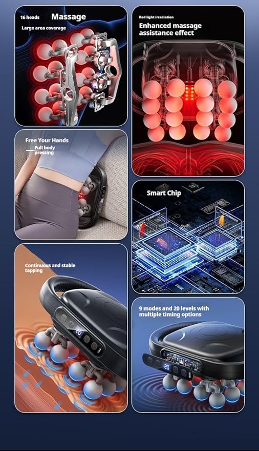 Deep Tissue Percussion Massage Gun 16-Heads Electric Massager with 3 Modes &amp 30 Intensity Levels Quiet Handheld Fascia Blaster for Back Neck Shoulders Legs and Foot Pain Relief