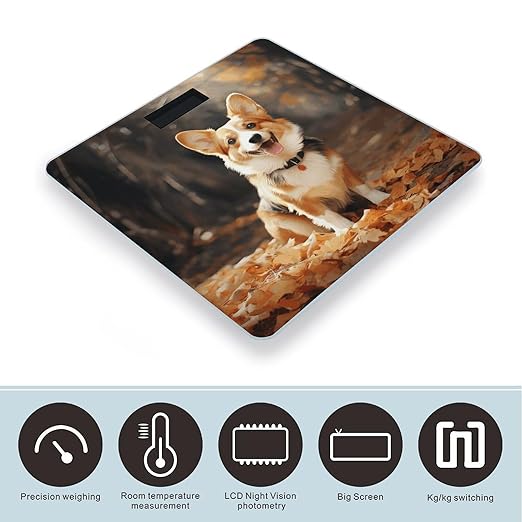 Corgi Dog Bathroom Scale Large LCD Backlight Display Digital Scale Rounded Corners Body Scales Automatic Power On/Off Bathroom Scales for Home Bedrooms
