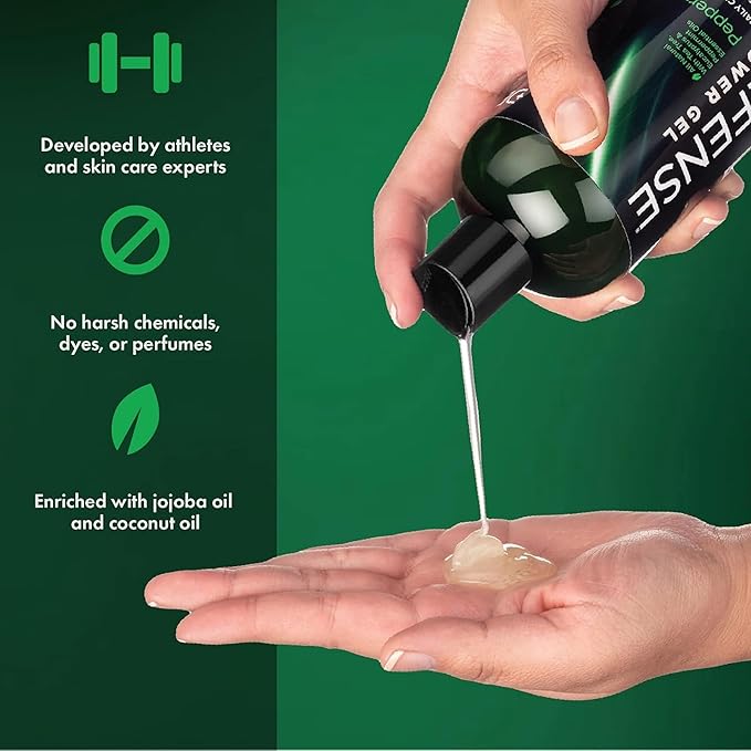Defense Soap Tea Tree Body Wash (Original + Peppermint) | All Natural Organic Shower Soap for Athletes | Odor Control &amp Skin Fungal Protection for Sports Post Workout &amp Recovery - 12 oz (Pack