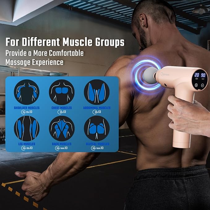 cotsoco Massage Gun Deep Tissue Muscle Massage Gun Back Massager for Pain Relief 20 Speeds Handheld Electric Massager Tool with Silent Brushless Motor Suitable for Gym Office Home Travel