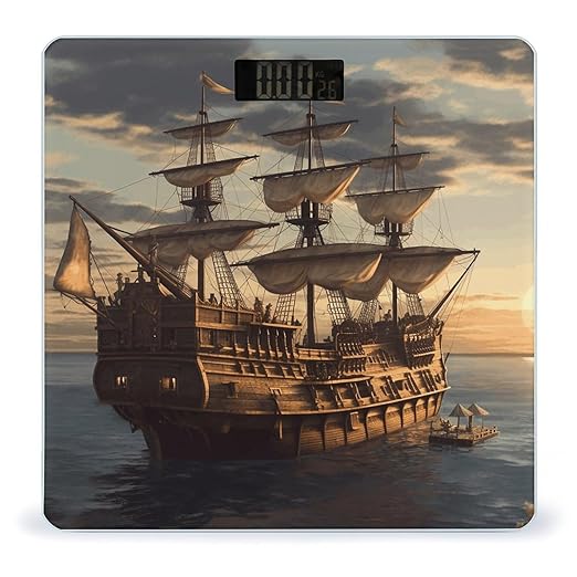 Fantasy Pirate Ship Bathroom Scale Large LCD Backlight Display Digital Scale Rounded Corners Body Scales Automatic Power On/Off Bathroom Scales for Home Bedrooms