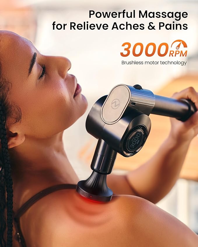 NAPRE Massage Gun with HeatDeep Tissue Handheld Percussion Back Massager for Muscle/Neck/Body Pain Relief with Long Extension Retractable Handle32-SpeedsFoldable5 Adjustable Angleswith Carry Case