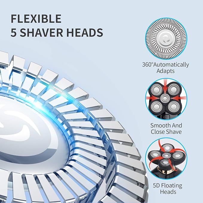4 in 1 Electric Head Shaver Set - Bald Shaver Wet &amp Dry Cordless with Nose &amp Ear Trimmer Facial Cleansing Rechargeable IPX6 Waterproof