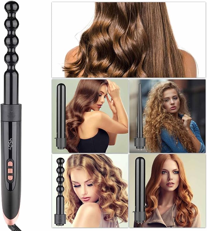 Curling Iron - 3 Barrel Hair Crimper Iron - 5 in 1 Curling Wand Hair Wand with Fast Heating Up - Crimper Wand Curler for All Hair Types Heat Protective Glove &amp 2 Clips Included