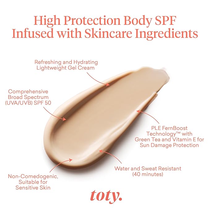 Toty by Sofia Vergara - Solaria Body SPF 50 Refreshing Antioxidant Sunscreen - UVA/UVB Protection - Weightless Body SPF for All Skin Types - Water &amp Sweat Resistant - 5.07 fl oz