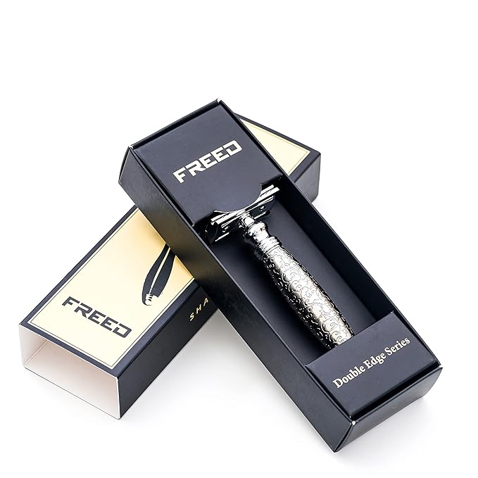 FREED Vintage Handmade Double-edge Razor with alloy Etched Engraving and 10 Japanese Stainless Steel Double Edge Safety Razor BladesIt's the best gift for men fathers or birthday