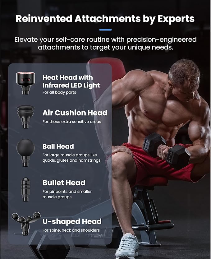 BOB AND BRAD A2 Ultra Massage Gun with Red Light Infrared Heat Head FSA Eligible/HSA Eligible Pro Percussion Massage Gun Deep Tissue for Fast Pain Relief Handheld Sore Muscle Massager for Back Leg