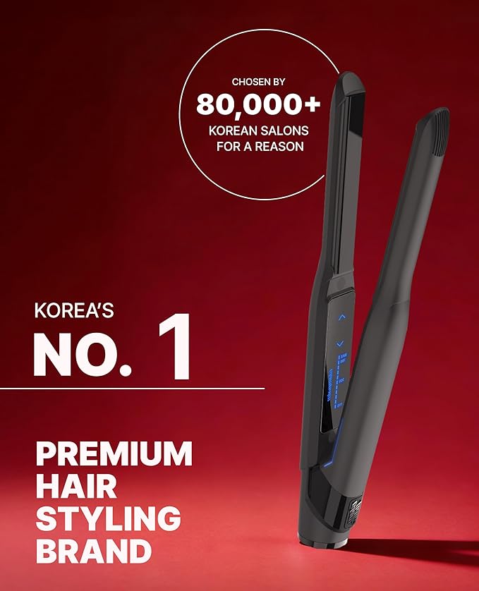 GLAMPALM GlamMuse Small 0.5 | All-Ceramic Flat Iron Infused with Vita-C Salon Results with Less Heat Damage Trusted by K-Pop Hair Stylists Hair Straightener for Short Hair Silk Press | GP101T