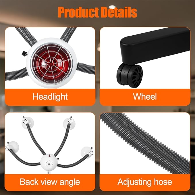Hair Dryer with 5 Heat Lamps Adjustable Arm and Flexible Lamp for Efficient Hair Drying 750W Powerful Infrared Technology Perfect for Salon or Home Use for Perming &amp Styling Red