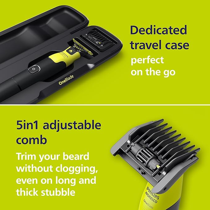 Philips Norelco Travel Groom Duo includes Compact Shaver + OneBlade 360 with Connectivity Face + Body Electric Beard Trimmer Shaver and Body Groomer with 5in1 Comb Body Attachment Travel Case