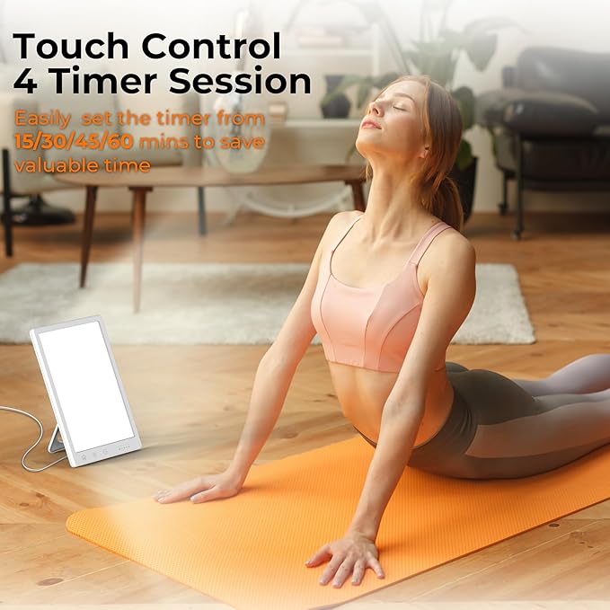 Light Lamp Portable Full Spectrum LED Light Sunlight Personal Daylight with 3 Adjustable Color＆Stepless Brightness Levels Timer＆Memory Function for Home Office Winter
