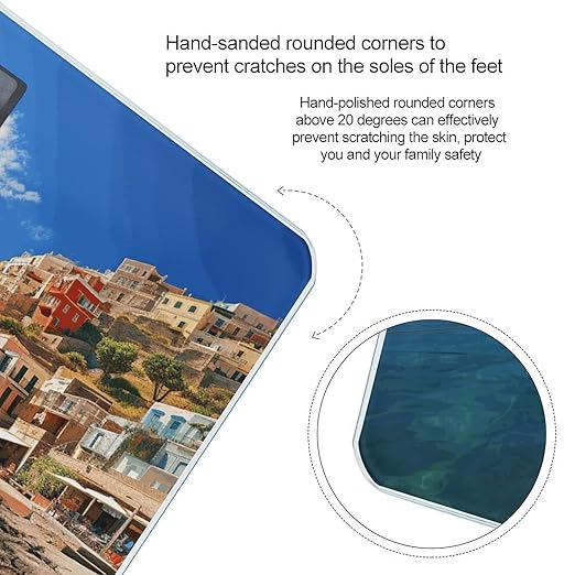 Seaside Town Scale for Body Weight Anti-Slip Tempered Glass Digital Bathroom Scales Clear LCD Display Weighing Scale Safe Rounded Corners Smart Scales
