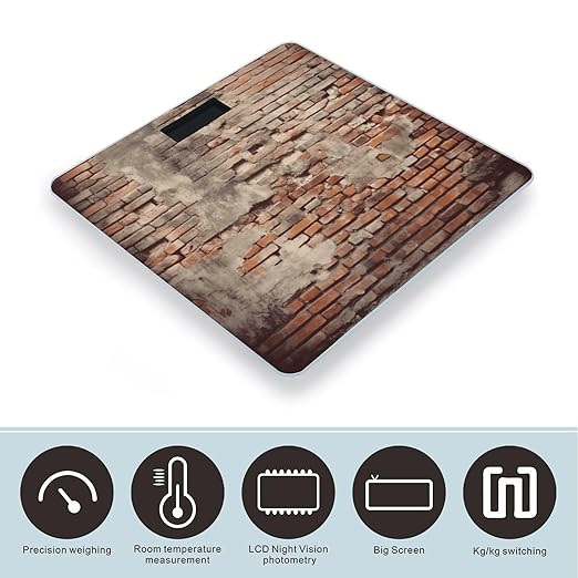 Ancient Worn Brick Wall Scale for Body Weight Precision Bathroom Weighing Scales with Back Lit LCD Display Sturdy Tempered Glass Body Weight Scales Digital Bathroom Scale 400lb