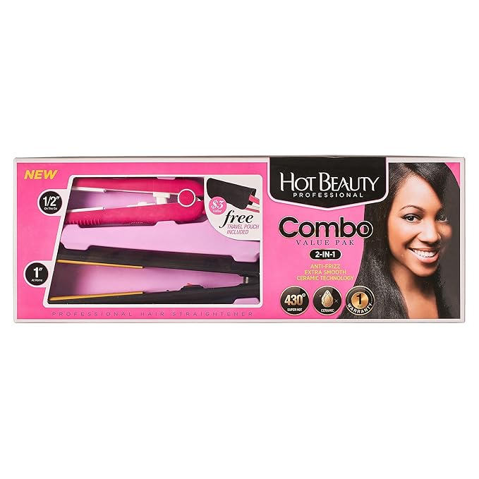 Ceramic High Heat Level Flat Irons 2-in-1 Value Pack 1 and Mini 1/2 with Free Travel Pouch