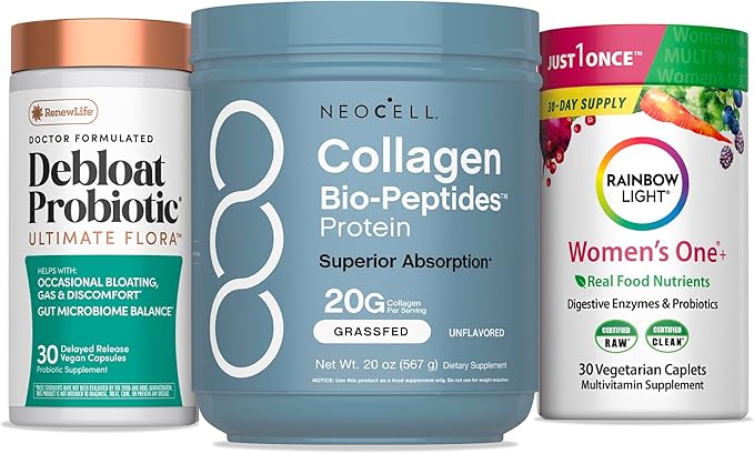 NeoCell Women’s Debloat Beauty &amp Balance Bundle | 3-in-1 Bundle Pack Collagen Bio-Peptides Protein | Debloat Probiotic | Women’s One + Multivitamin