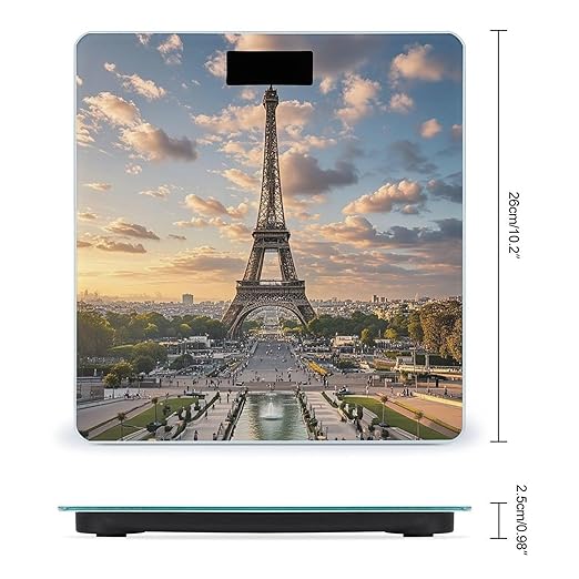 French Paris Tour Eiffel Tower Bathroom Scale for Body Weight with High Precision Large LCD Backlight Display Digital Weighing Scale with BMI Capacity Up to 180kg
