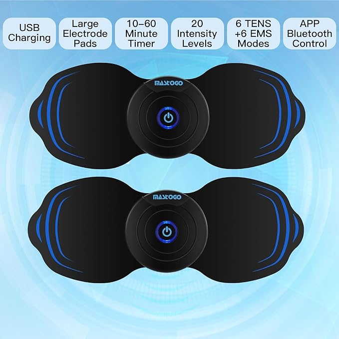 Wireless Tens Unit Muscle Stimulator - Two Sets of Tens Unit Massager for Pain Relief - Up to 12 Mode 20 Intensity Portable with App Controlled Bluetooth TENS EMS Muscle Stimulator Machine