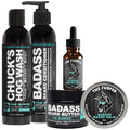 Badass Beard Care Complete Beard Care Kit - 5 Full Size Essentials - Includes Beard Oil Beard Balm Beard Butter Wash and Conditioner - Promotes Fuller &amp Thicker Beard Growth (The Surfer)