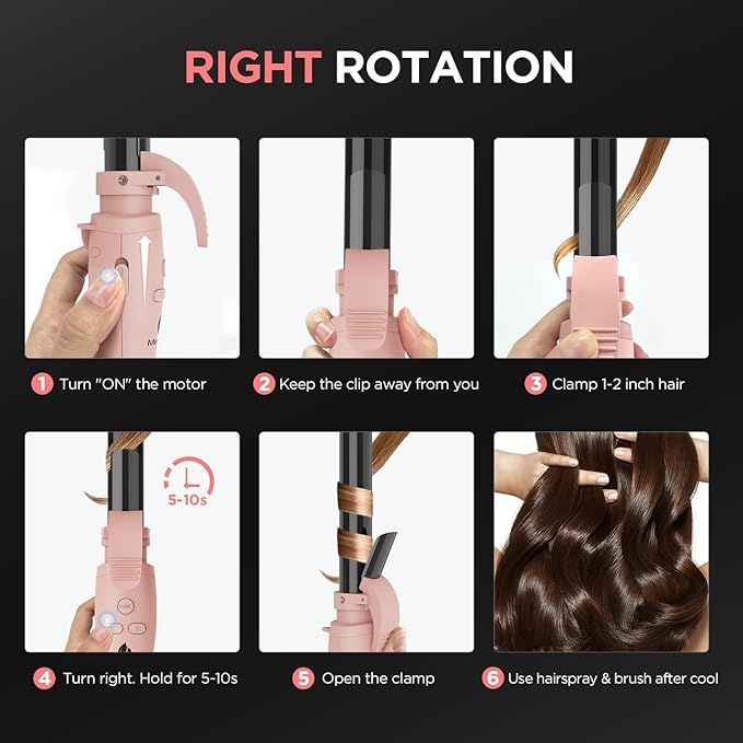 MiroPure Rotating Curling Iron Automatic Curling Wand 1 Inch Ionic Hair Curler with Longer Barrel for Waves and Curls