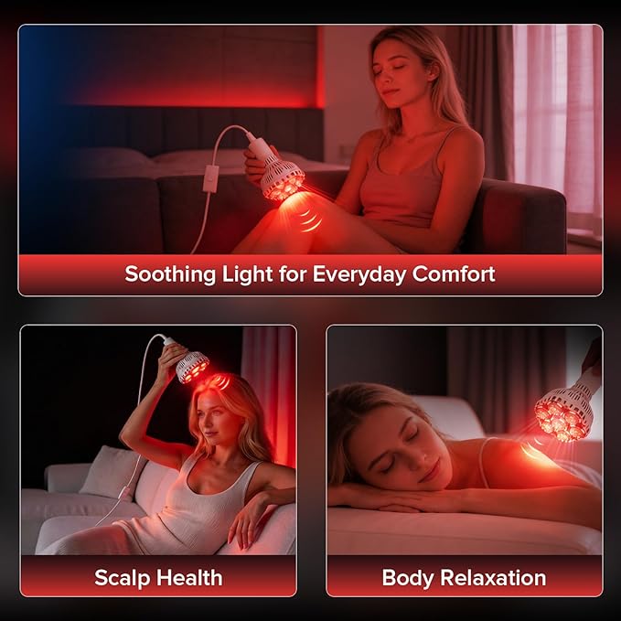 SANSI Red Light Therapy for Body Face 660nm 850nm 56Pcs Dual Chip LEDs High Irradiance Infrared Light Therapy Lamp Handheld for Skin Care Muscle Comfort Scalp Health Relaxation 32W E26 Base