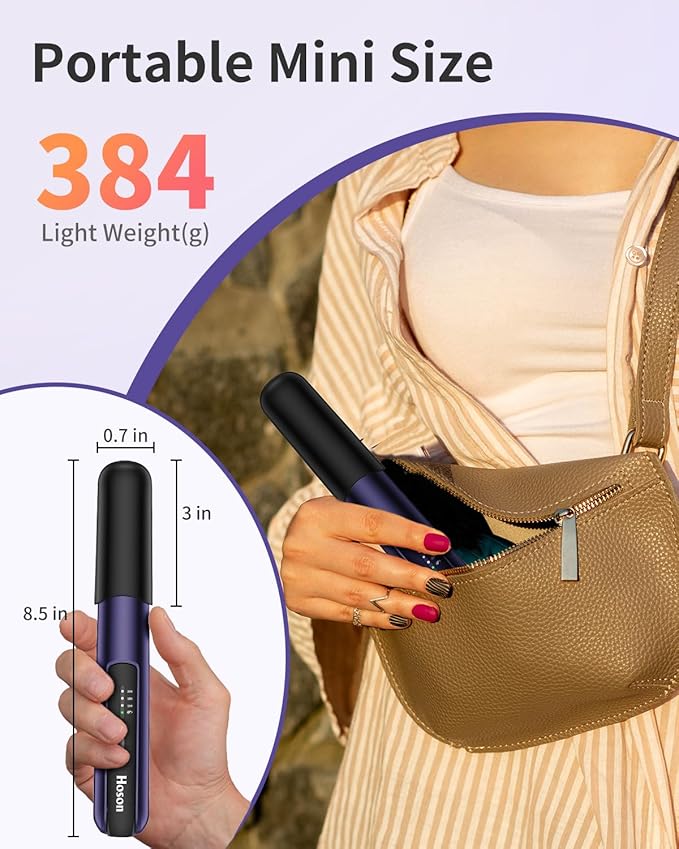 Hoson Cordless Hair StraightenerPortable Mini Flat Iron Travel for BangsShort Hair Rechargeable Curling Iron and Curler 2 in 1Purplefor Touch Ups