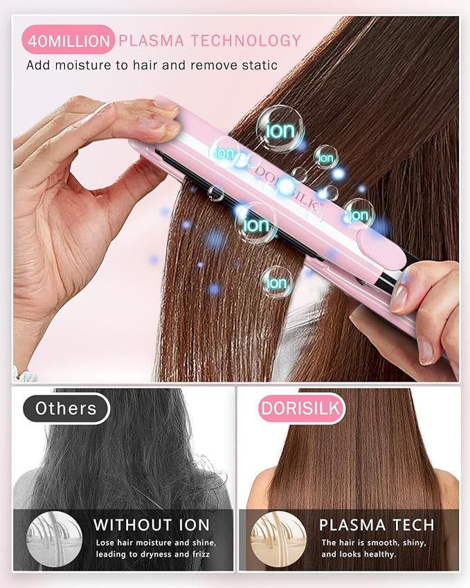 DORISILK 500 Degree High Temp Professional Hair Straightener30s Fast Heating Ceramic Flat Iron 2 in 1 Hair Straightener and CurlerPlasma Flat Iron Get Frizz-Free and Shiny(Pink)