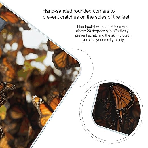 Monarch Butterflies Bathroom Scale Automatic Power On/Off Body Scales LCD Backlight Display Square Digital Scale Rounded Corners Bathroom Scales for Home Bedrooms