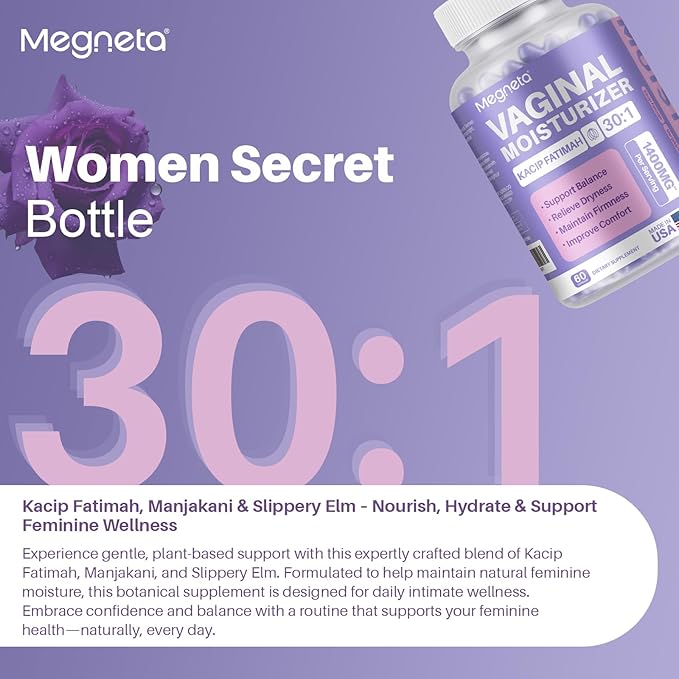 Vaginal Moisturizer Kacip Fatimah 1000mg &amp Manjakni 200mg for Female Health Slippery Elm for Women Vegan 120 Capsules