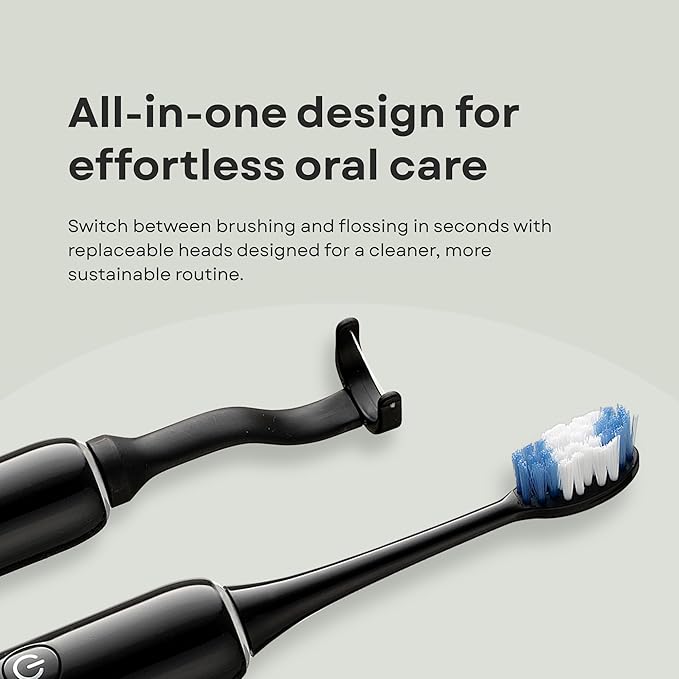 Electric Toothbrush and Flosser Combo | 2-in-1 Sonic Cleaning &amp No-Mess Mechanical Floss | 5X Faster Deep Clean | 6 Modes | 2 Toothbrush Heads + 50 Replacement Floss Heads [White]