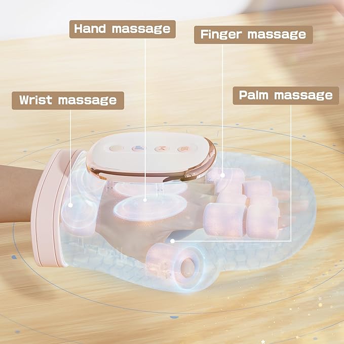 Hand Massager with Heat and Compression Finger Massager Cordless Deep Relaxation Gift for Women Men ChristmasPink