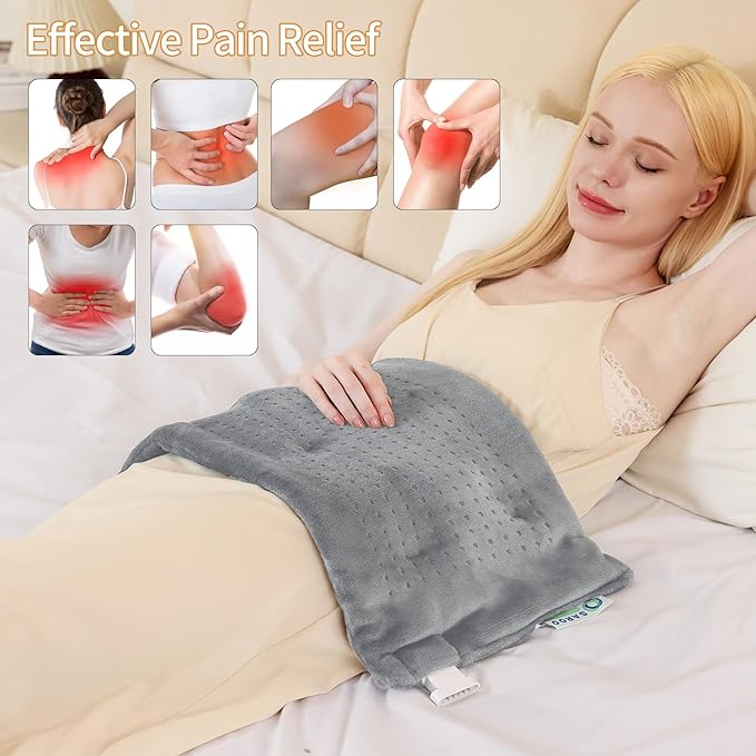 Massaging Weighted Heating Pad for Back Pain ReliefHeating Pads for Neck ShoulderCrampPortable Heated Pad with 3 Heat Settings &amp 6 Massage18 Relaxing CombinationsAuto Off20*24Light Grey
