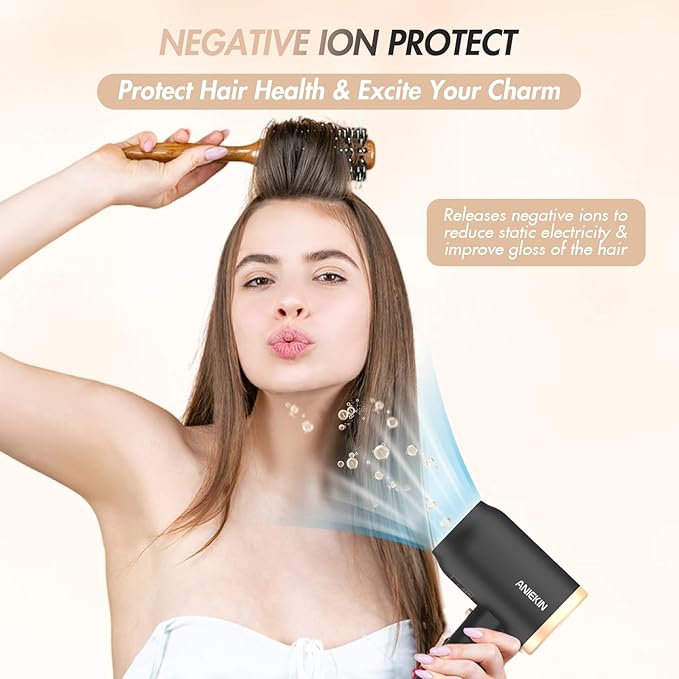 ANIEKIN Hair Dryer 1875 Watts Fast Drying Blow Dryer with Diffuser and Concentrator Compact Lightweight Hair Dryer for Women and Men