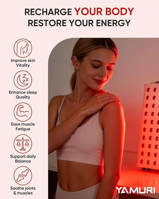 Red Light Therapy for Face 660nm 850nm Near-Infrared Light Therapy Panel for Body 110W with 60 Dual Chip LEDs 135mW/cm² High Irradiance Device for Daily Wellness &amp Relaxation at Home - YA60