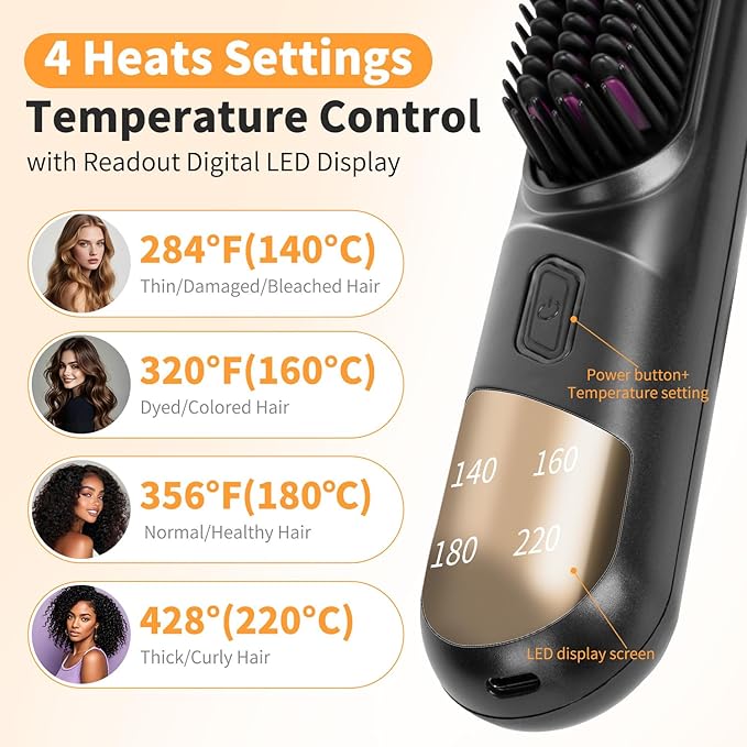 Go Brush Pro 3-in-1 Cordless Negative Ion Hair Straightener &amp Curle &amp Comb 4 Temps Intelligent Control Fast Heating MCH Ceramic Coating Anti-scalding Comb Teeth Smoothes Frizz