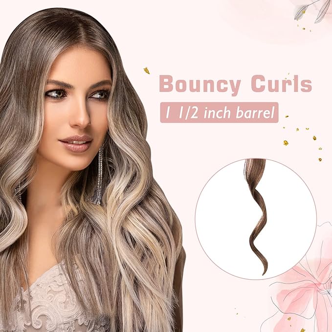 1 1/2 inch Curling Iron Dual Voltage Large Hair Curling Iron Heat up to 450°F Professiona Curling Wand Ceramic Tourmaline(Rose Gold)
