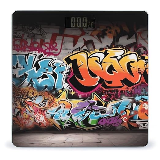 Graffiti Hip Hop Weight Scale Large Bathroom Scales Digital Weight with Bright LED Display Non Slip Automatic Weighing Scale Fashion Weighing Machine for Body
