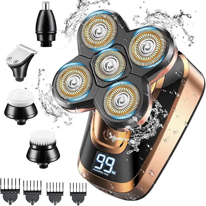 Head Shavers for Bald Men CHLANT Bald Head Shavers for Men Cordless RechargeableElectric Shavers Wet&ampDry Waterproof 5 in 1 Rotary Shaver Electric Razor Grooming Kits with Hair Clippers Beard Tri