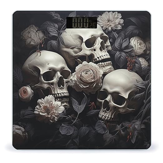 Digital Bathroom Scale for Body Weight Scale with Bright LCD Display High Accuracy Step-On Technology Auto On/Off Black and White Flowers and Skull Digital Scales 400 Lbs /180kg