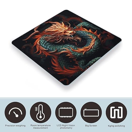 Digital Bathroom Scale for Body Weight Scale with Bright LCD Display High Accuracy Step-On Technology Auto On/Off Chinese Dragon Digital Scales 400 Lbs /180kg
