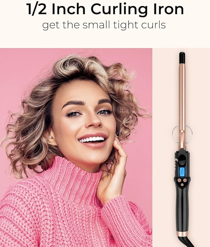 Small Curling Iron 1/2 Inch Long Barrel for Short Hair Ceramic Skinny Curling Wand