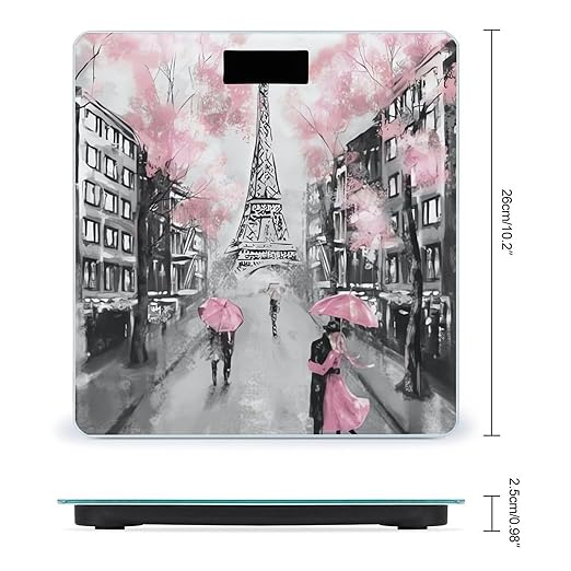Paris Street Eiffel Tower Pink Floral Scale for Body Weight Anti-Slip Sturdy Tempered Glass Weighing Machine Highly Digital Accurate Bright LCD Bathroom Scale for Household Gift