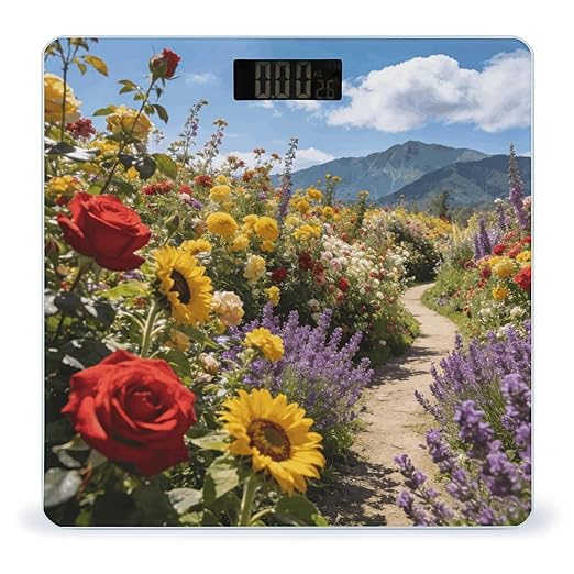 Flower Radial Mountain Smart Scale for Body Weight Digital Bathroom Scale Toughened Glass Weight Scale with Large LCD Backlight Display High Precision Scales Weighing Machine
