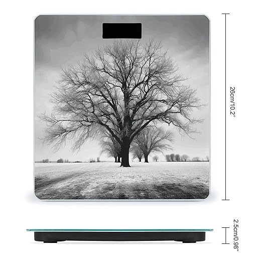 Black and White Tree Scale for Body Weight Safe Rounded Corners Tempered Glass Digital Bathroom Scale LED Display 400lb Capacity Weight Scales with High Precision Sensors