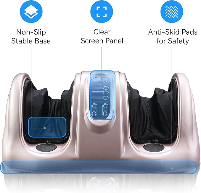 Foot Massager with Remote Control Deep Kneading and Rolling Massage for Feet Ankles Calves and Legs Black and Silver 23.3 x 13.5 x 2.3 Inches (G)